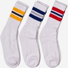 Pack of sz 5-9 White 3 stripe old school cotton crew socks 